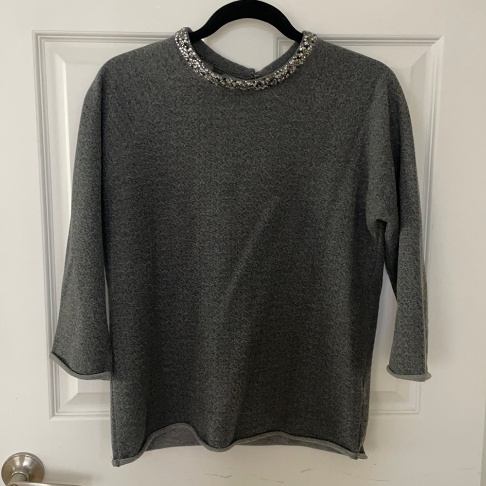 Majestic Filatures grey embellished collar top